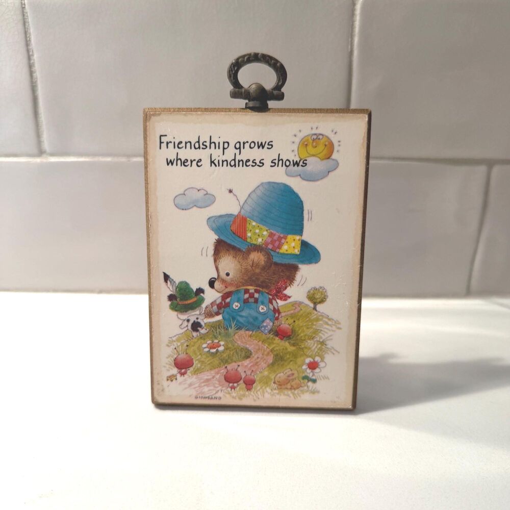 Vintage Russ Berrie Wood Wall Plaque - "Friendship Grows Where Kindness Shows"